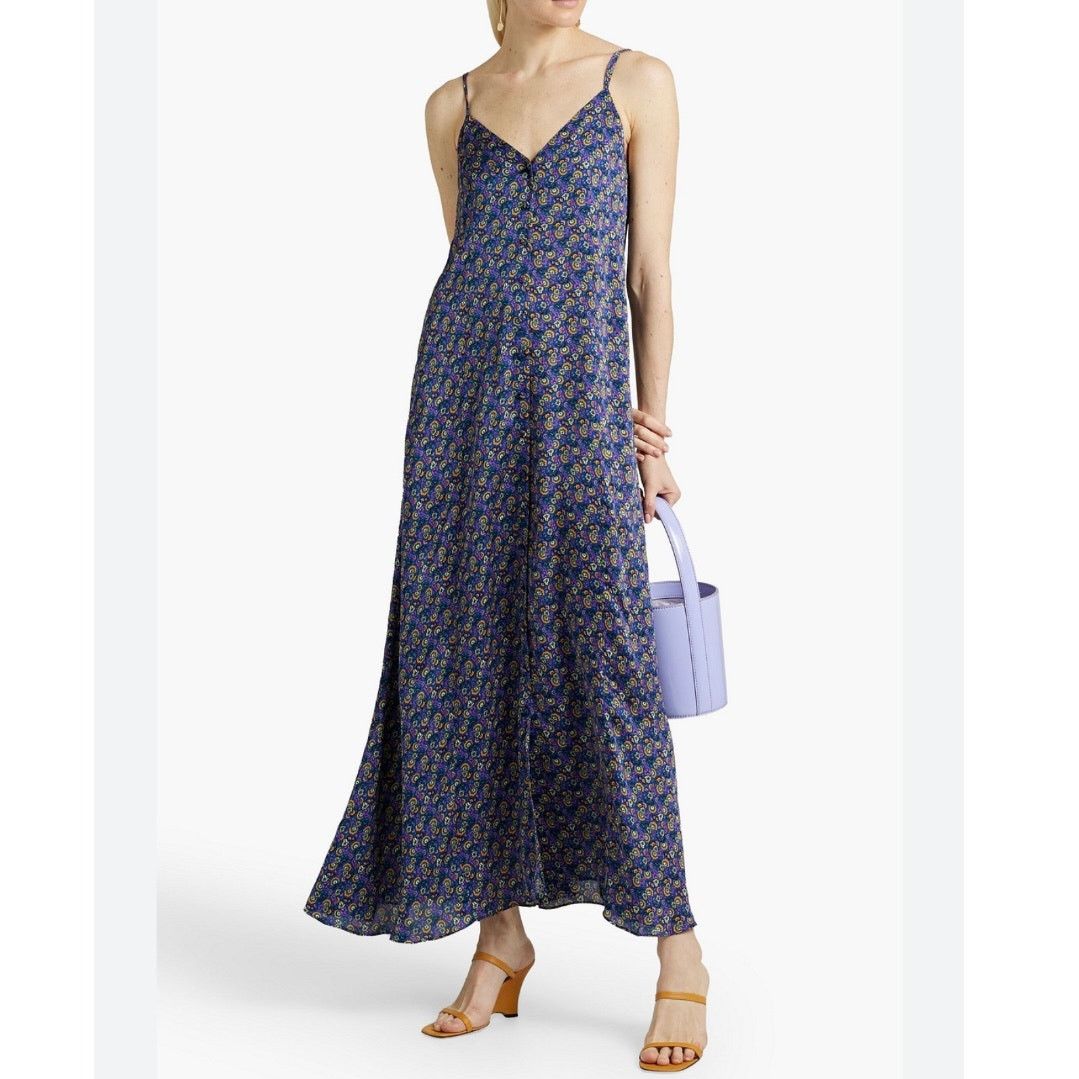 RHODE Rhode Gathered printed sateen maxi dress royal blue size S Size S / US 4 / IT 40 - 1 Thumbnail