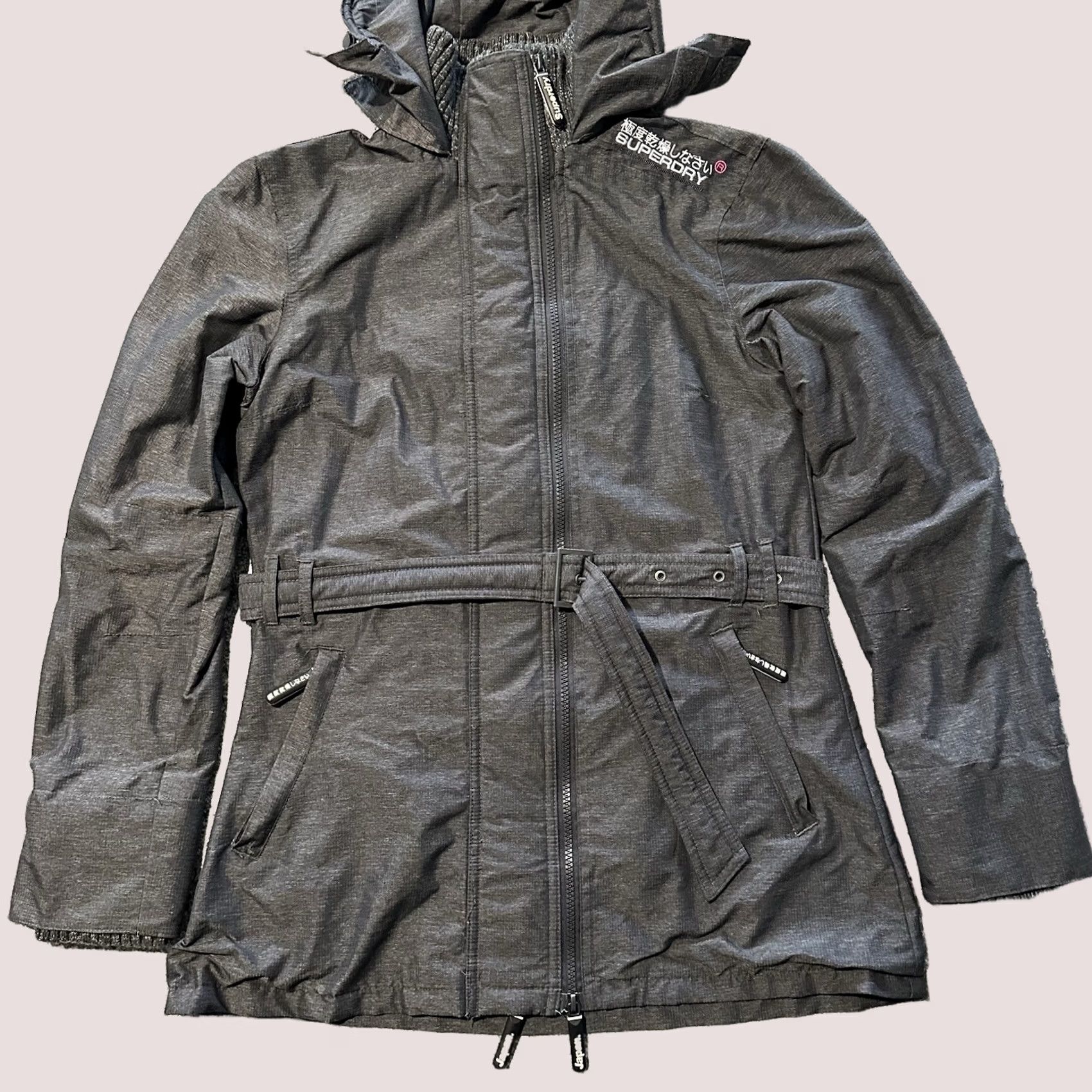 Superdry Superdry Jacket Womens M Windbreaker Rain Coat Parka Grey Belted Windproof Zip Hooded Full Zip Slim Size M / US 6-8 / IT 42-44 - 1 Thumbnail