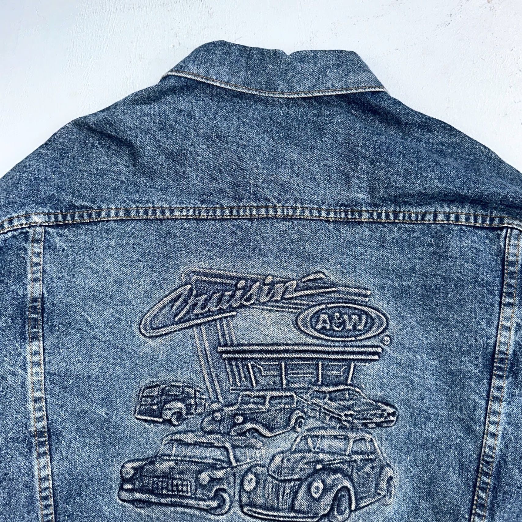 Denime VINTAGE Crusin USA Cars Denim Jacket Mens L Blue 1980s Trucker Embossed Theme: Flag Size US L / EU 52-54 / 3 - 3 Thumbnail