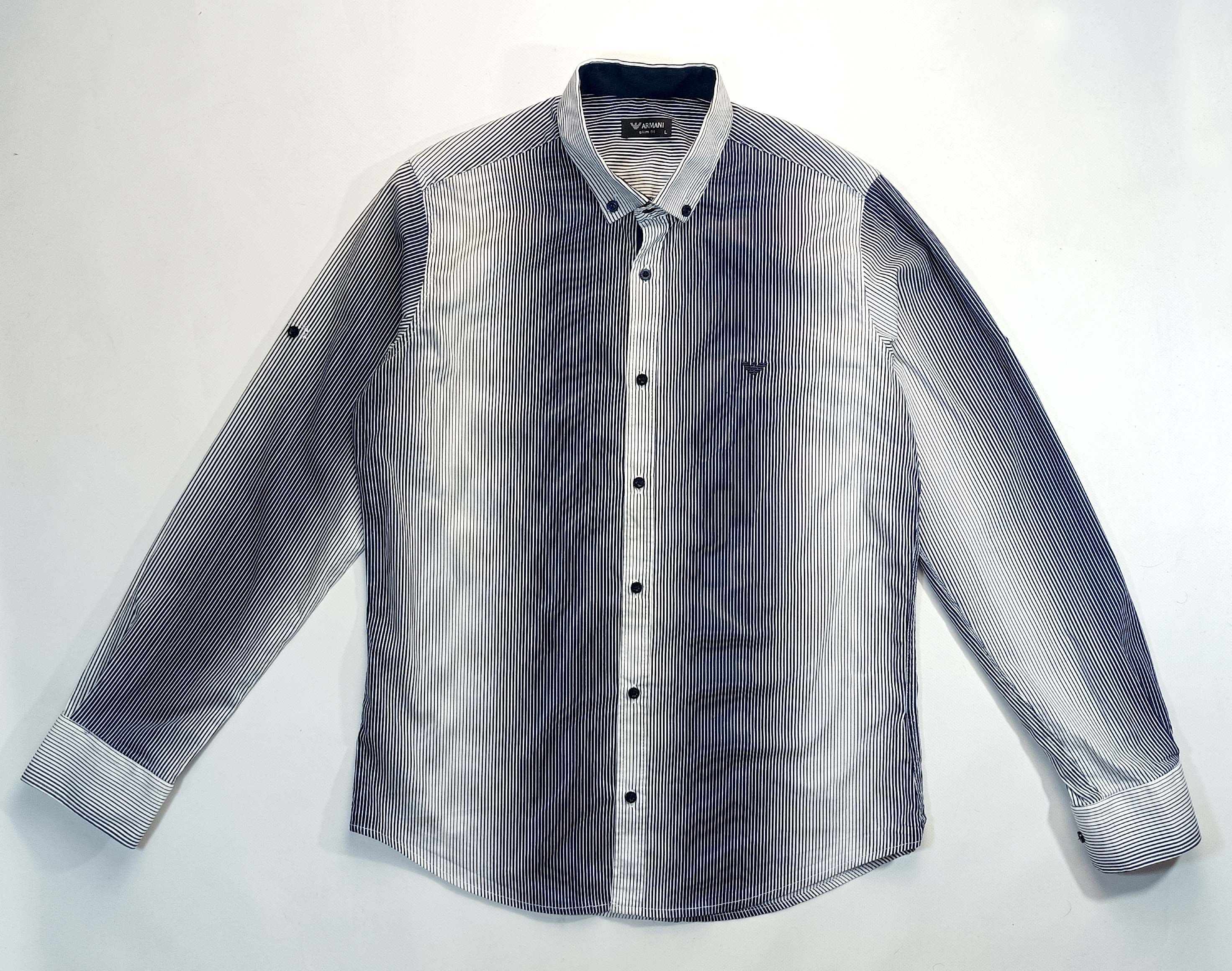Armani Armani Mens Slim Fit Striped Button Down Shirt Black White L Size US L / EU 52-54 / 3 - 6 Thumbnail