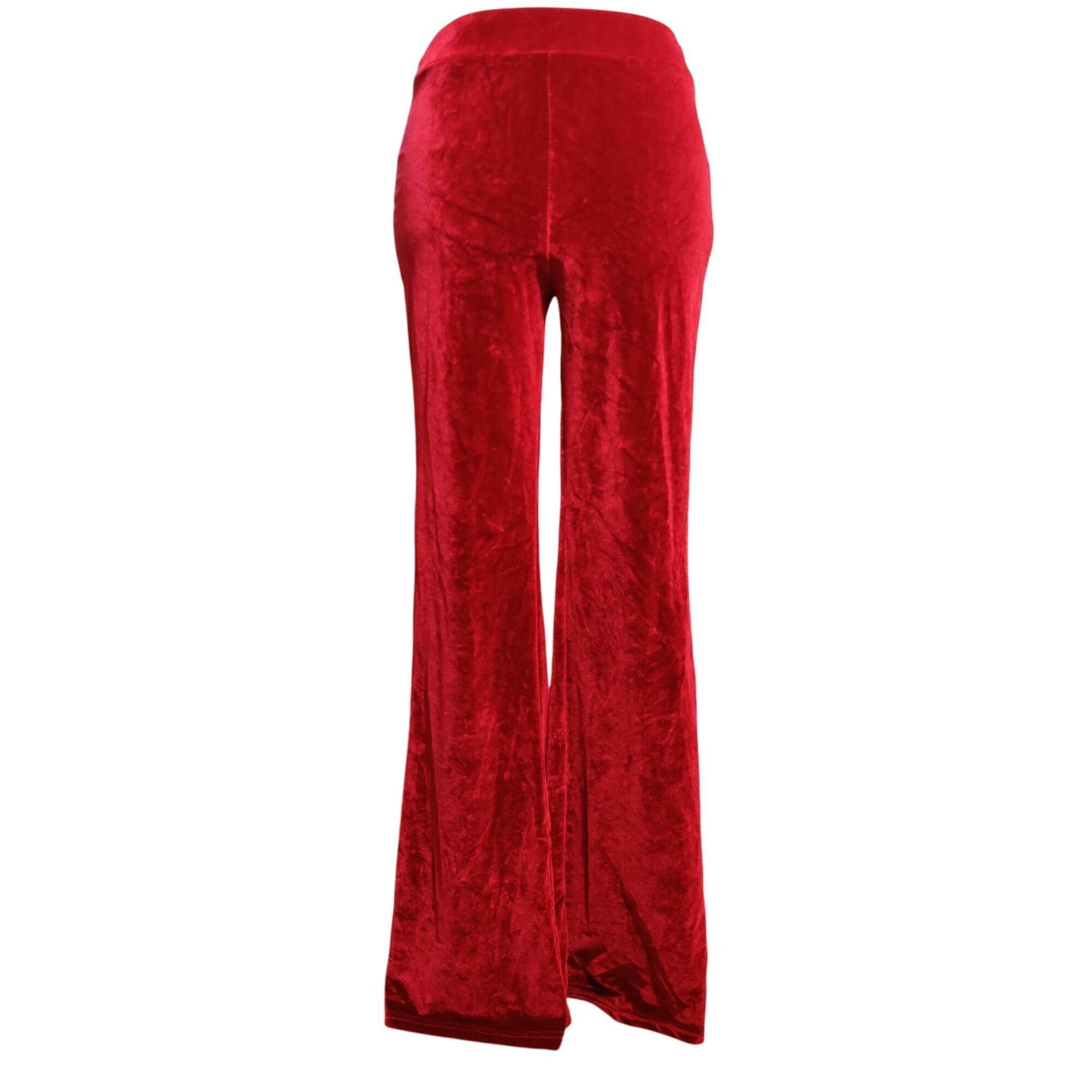 Other Velour Pants M Womens Red Velvet Stretch Flare Leg Lounge Tr Size 26" / US 2 / IT 38 - 1 Thumbnail