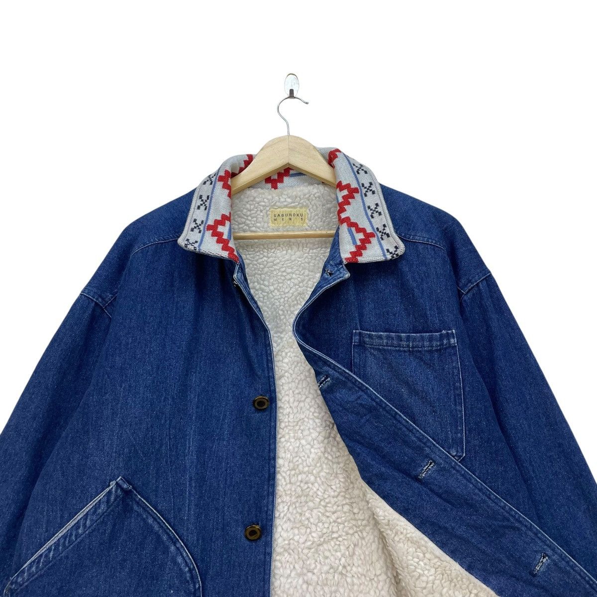 45rpm × Indigo × Japanese Brand 💥Saburoku Mens Shearling Hunting Indigo Denim Jacket Size US L / EU 52-54 / 3 - 4 Thumbnail