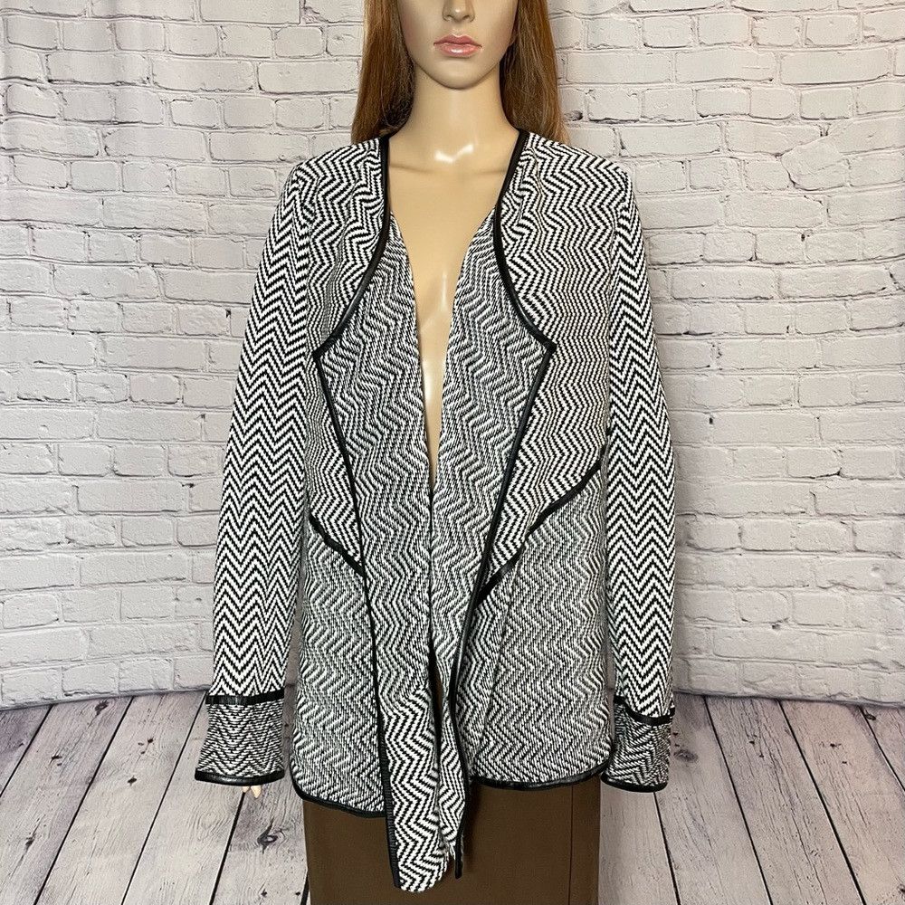 Chicos Chico's Chevron Black White Open Front Faux Leather Trim Ca Size L / US 10 / IT 46 - 3 Thumbnail