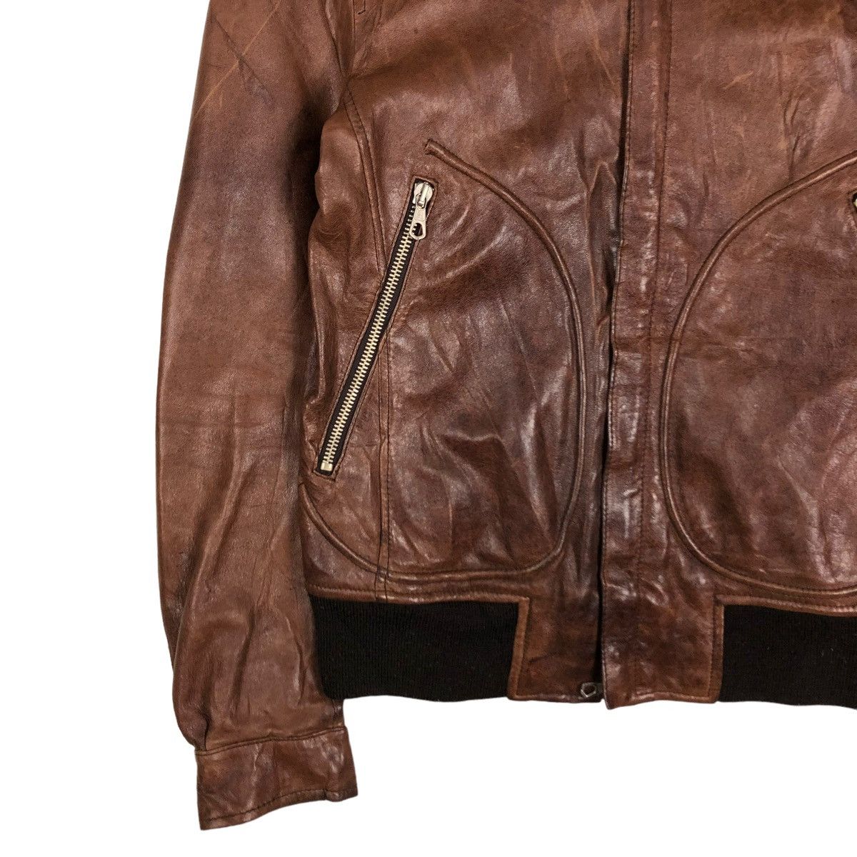 Japanese Brand 🔥VINTAGE CROPPED BIKER LEATHER JACKET BANK TANNAGE Size US S / EU 44-46 / 1 - 6 Thumbnail