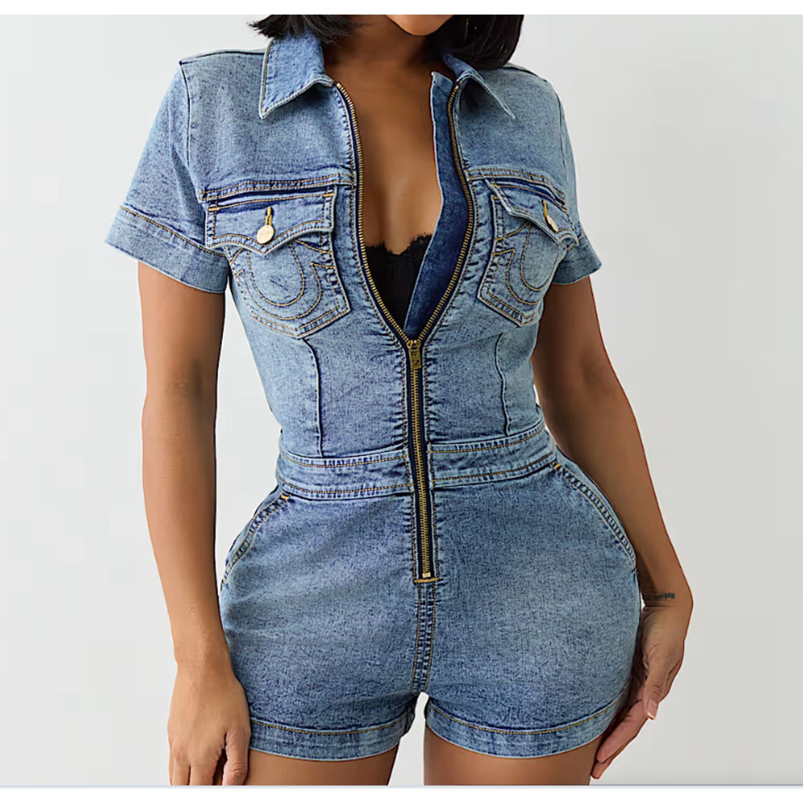 True Religion TRUE RELIGION - ZIP DENIM ROMPER MELLOW WASH - NWT - SZ XL Size 34" / US 12 / IT 48 - 1 Thumbnail