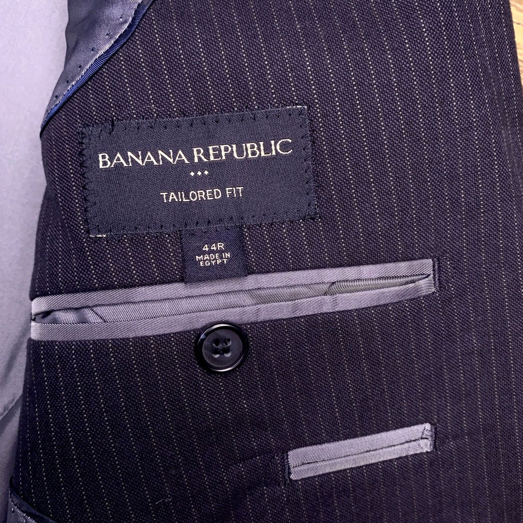 Banana Republic Banana Republic Sport Coat Blazer 44R Striped Blue Notch Lapel Slim Single-Breasted Two-Button Regular Mens Size 44R - 5 Thumbnail