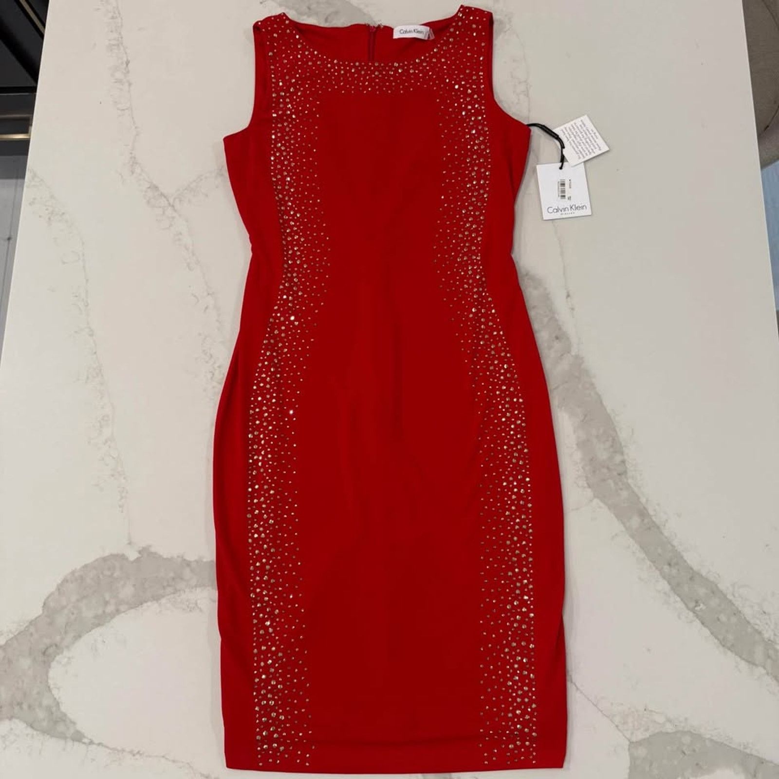 Calvin Klein Calvin Klein NWT Silver Studded Panel Sheath Dress Womens 4 Size S / US 4 / IT 40 - 1 Thumbnail