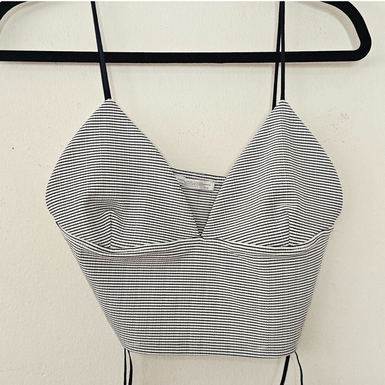 Zara Zara Navy & White Stripe VNeck Bralette Style Crop Top Large Size L / US 10 / IT 46 - 5 Thumbnail