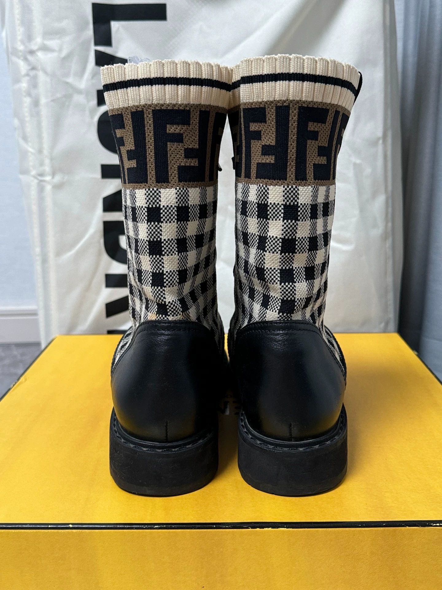 Fendi Fendi Black & White Check Knit Martin Boots 36 98 New Size US 5.5 / IT 35.5 - 4 Thumbnail