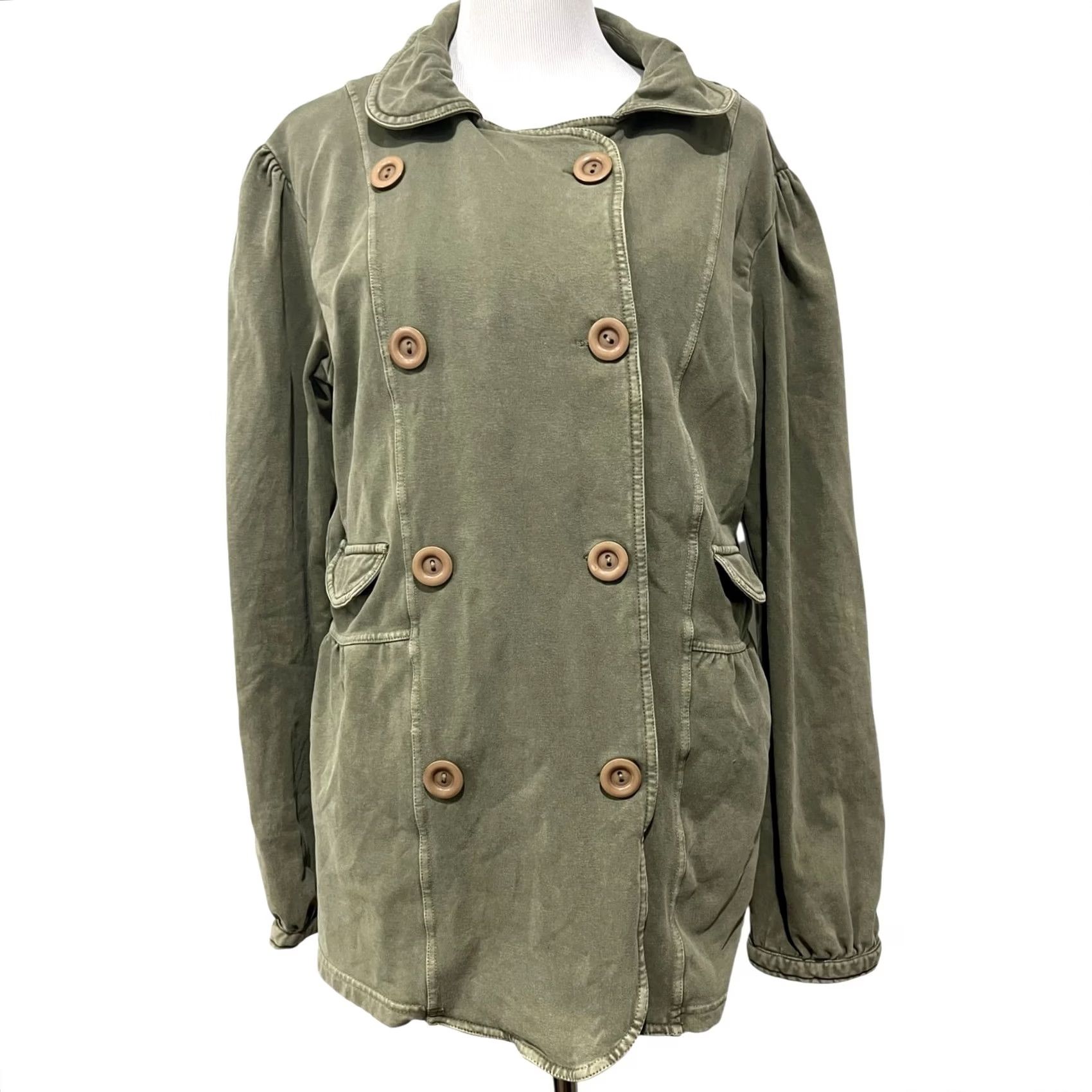 Doublet Ojai Women’s Jacket Green Peacoat Double Breasted Buttons Cotton Made India XL Jacket Women Long Sleeve Solid Pea Coat XOAI? Size XL / US 12-14 / IT 48-50 - 2 Thumbnail