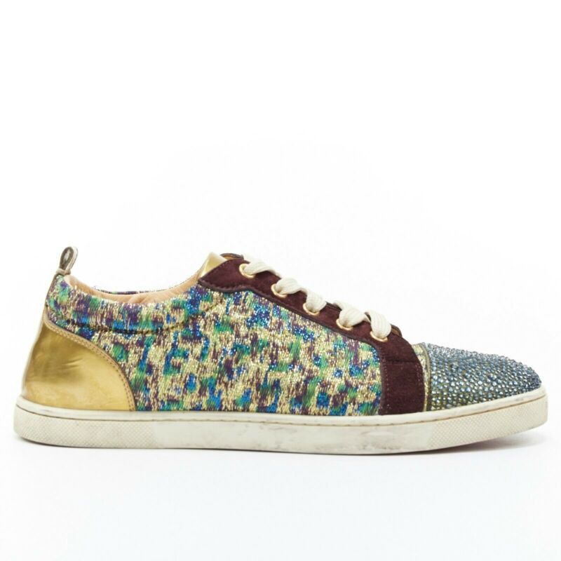 Christian Louboutin CHRISTIAN LOUBOUTIN Gondola gold jacquard strass crystal toe low sneaker EU38.5 Size US 8.5 / IT 38.5 - 1 Thumbnail