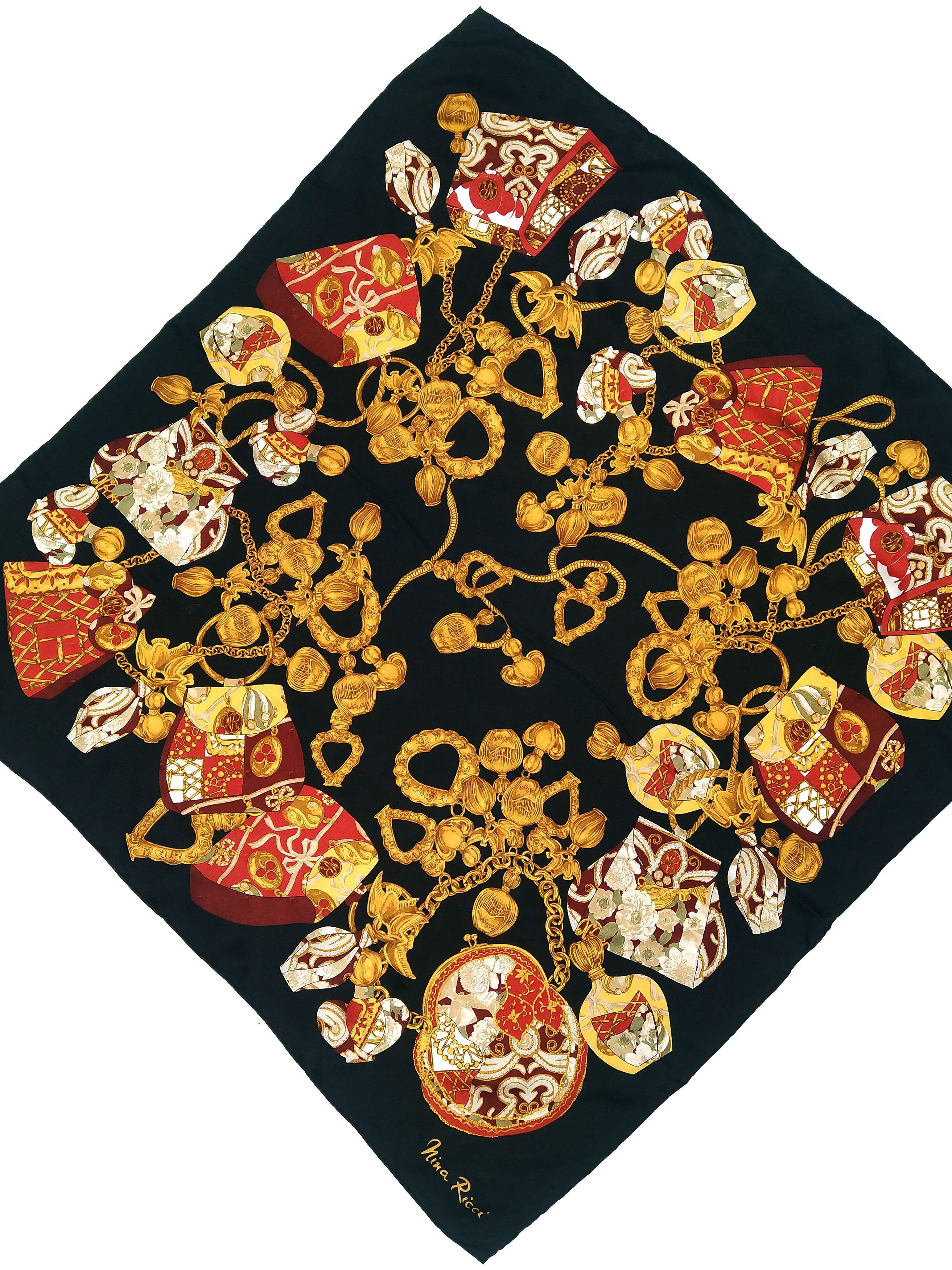 Nina Ricci Vintage 80s Nina Ricci black-gold big silk scarf shawl Size ONE SIZE - 2 Thumbnail