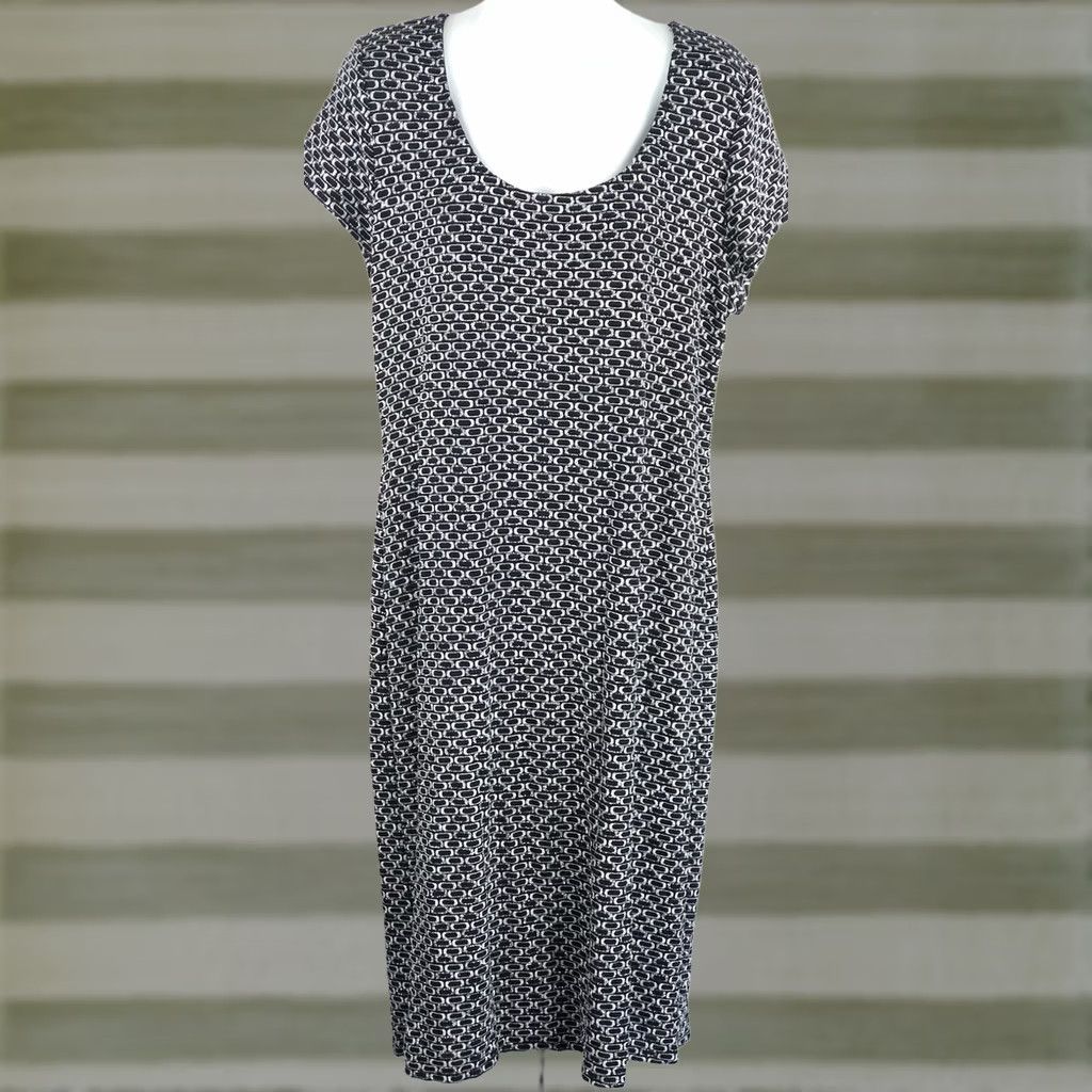 Vintage NWT Olivia Matthews Midi Shift Dress L blk/silver Metallic Glitter Cut Out Back Dress Size L / US 10 / IT 46 - 1 Thumbnail