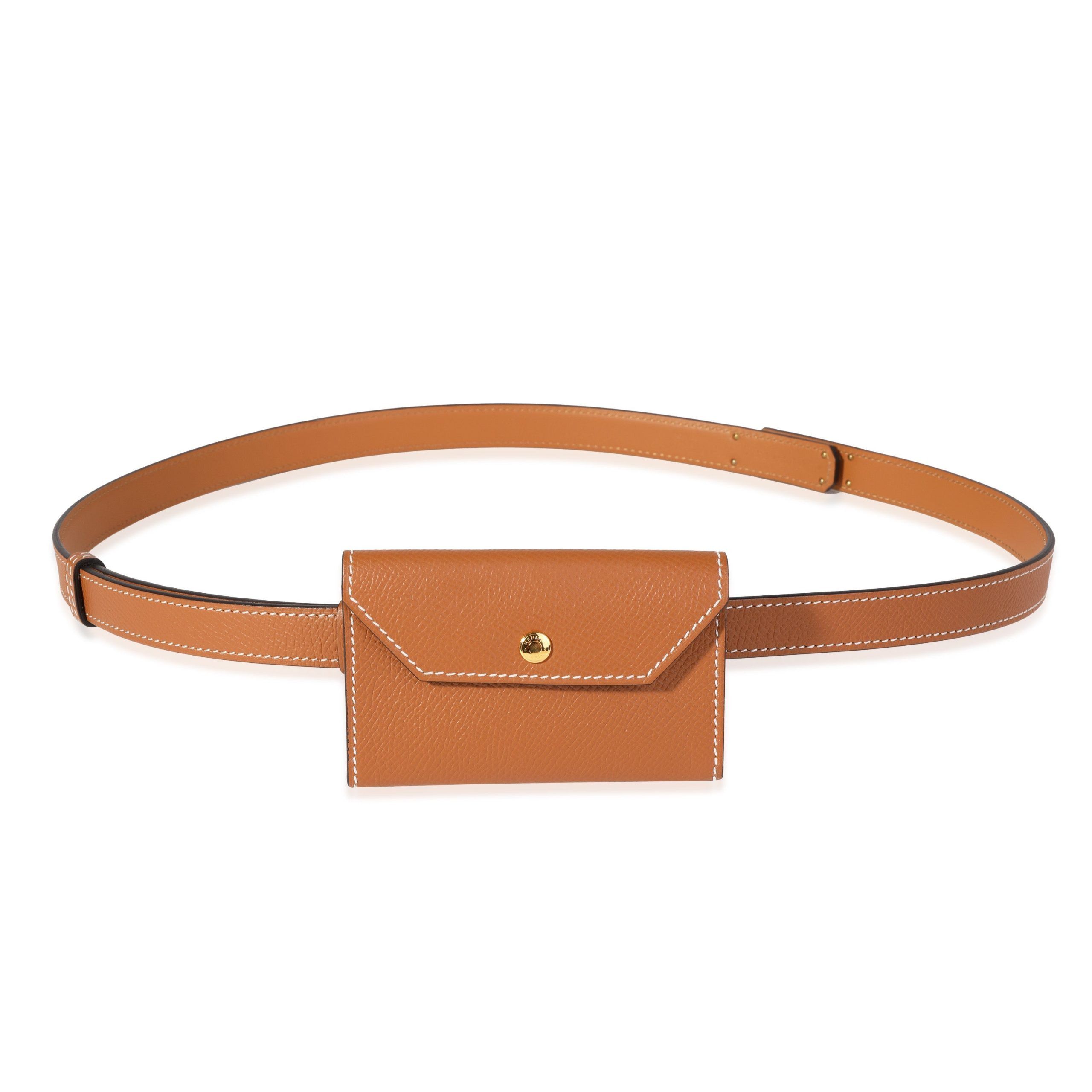 image of Hermes Nib Hermès Gold Epsom Kelly Pocket 18 Belt Ghw in Brown, Women's