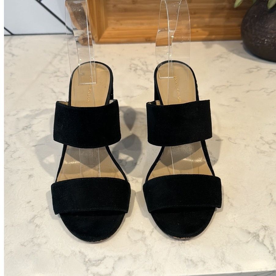 Ann Taylor Ann Taylor black suede double broad strap block slide heels Size US 7 / IT 37 - 2 Thumbnail