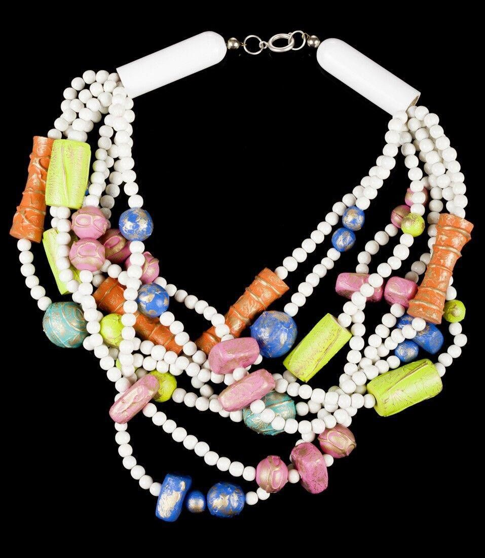 Designer Painted Wood Bead Torsade Necklace Size ONE SIZE - 1 Thumbnail