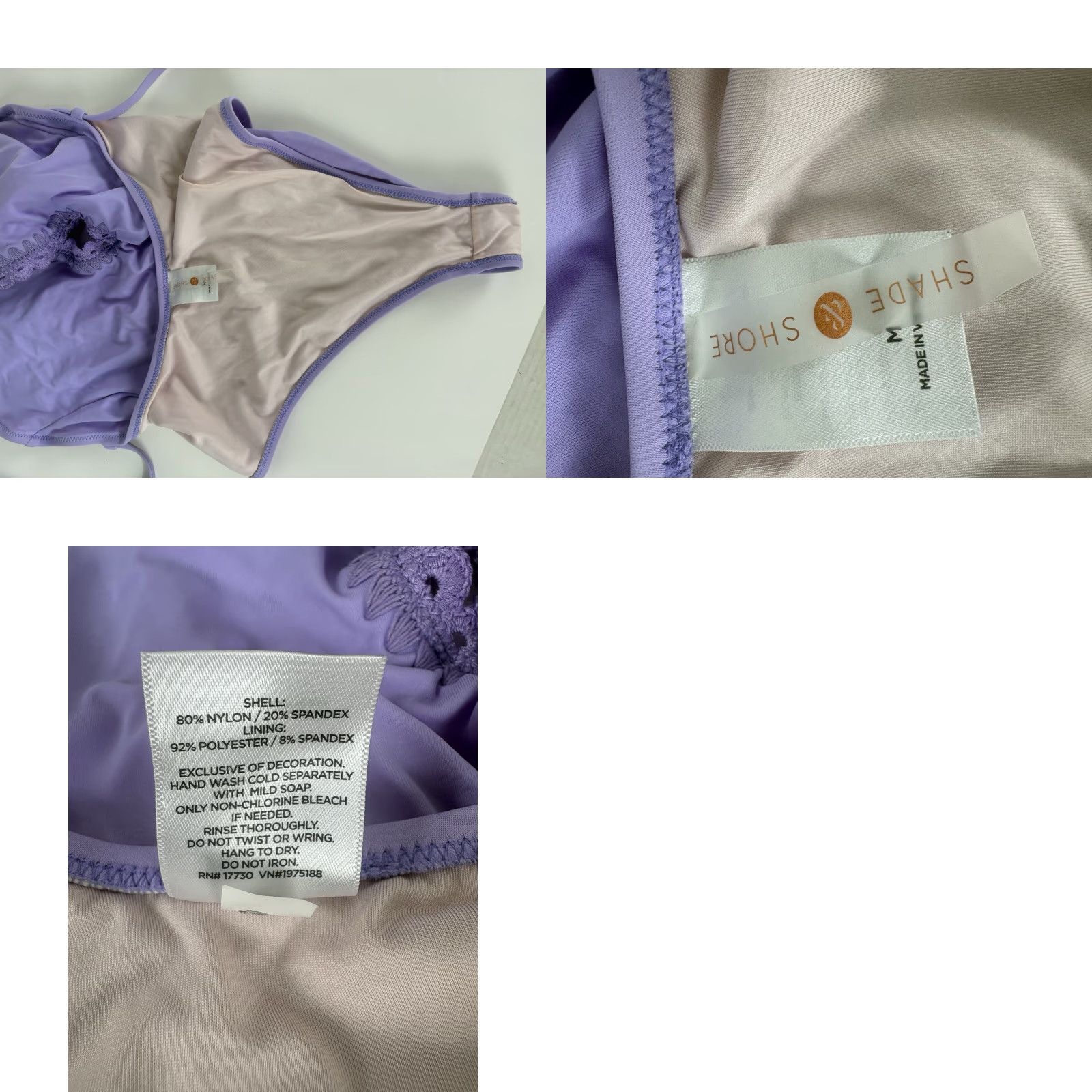 Vintage Shade & Shore One Piece Swimsuit Women's M Lilac Crochet Low Cut Tank Strap Spaghetti Adjustable Backless Removable Pads Nylon Polyester Spandex Size ONE SIZE - 8 Thumbnail