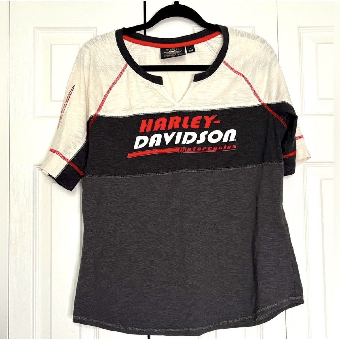 Harley Davidson Harley-Davidson Colorblock White Black Elbow Length Sleeve Size L / US 10 / IT 46 - 1 Thumbnail