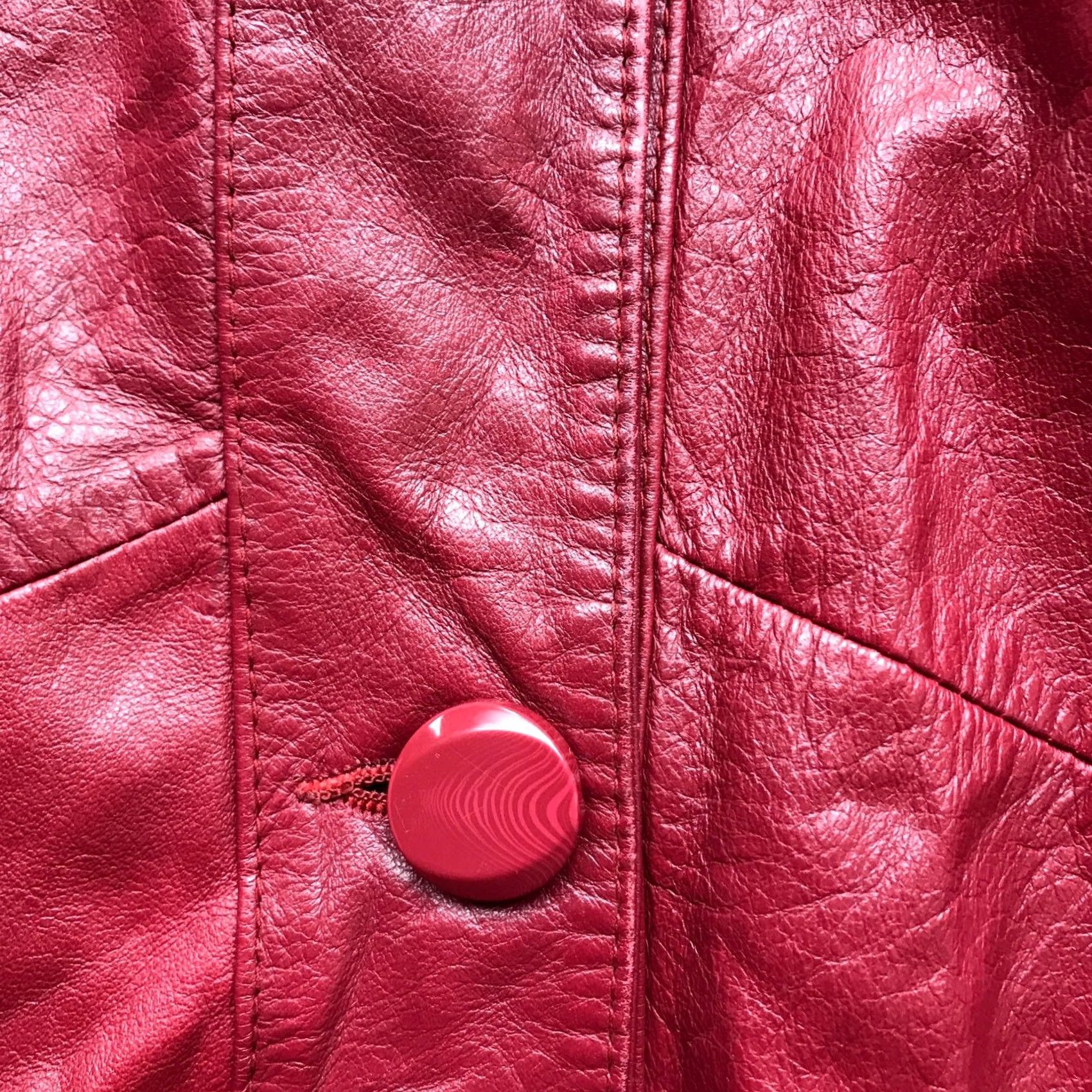 Pelle Pelle Pelle Leather Lined Trench Coat Jacket Womens Medium Petite Red Pocket Button Overcoat Size M / US 6-8 / IT 42-44 - 6 Thumbnail
