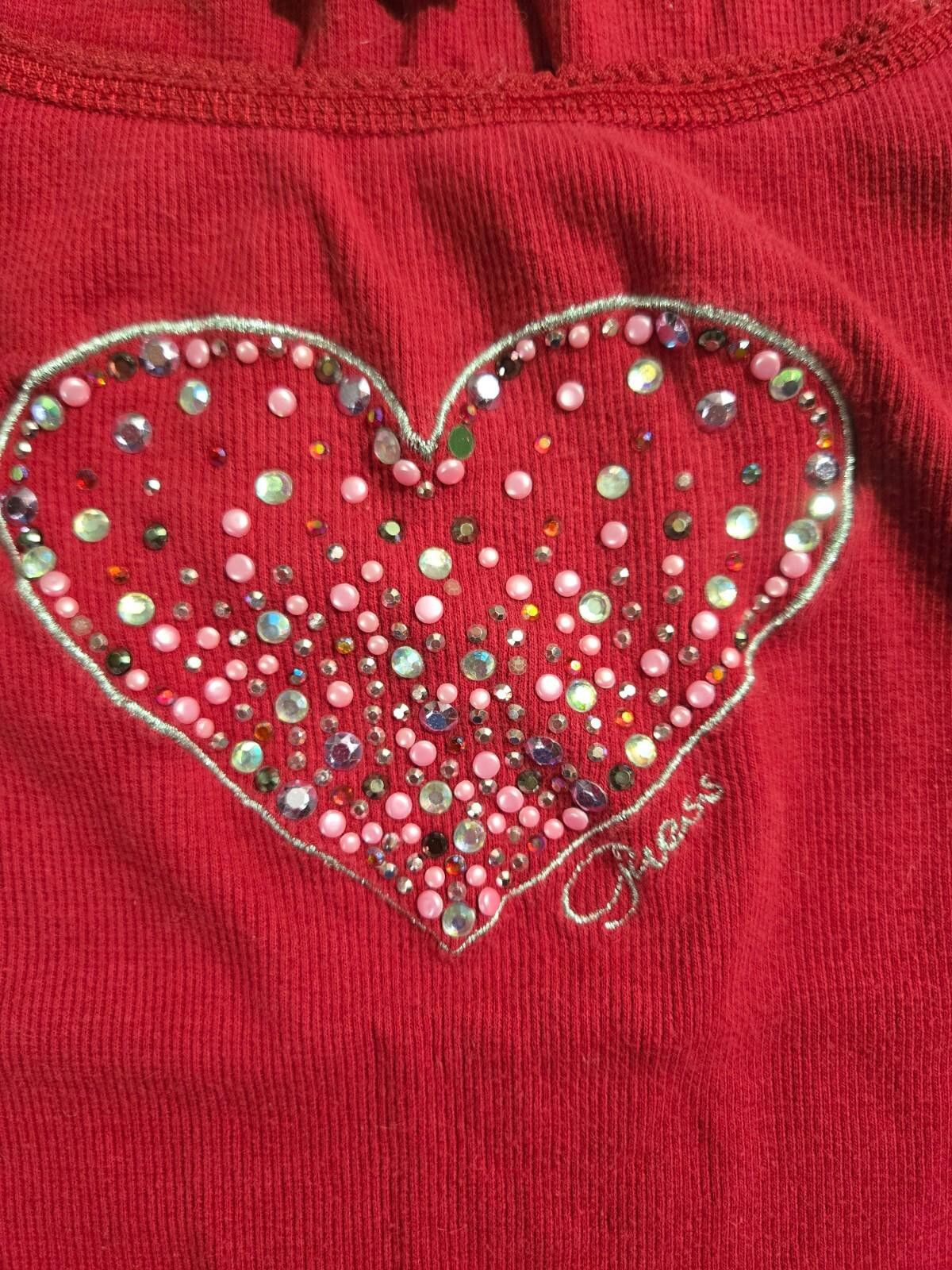 Guess Guess Tank Top Red Heart Bling Rhinestones Y2K 90's Vintage Size L / US 10 / IT 46 - 3 Thumbnail