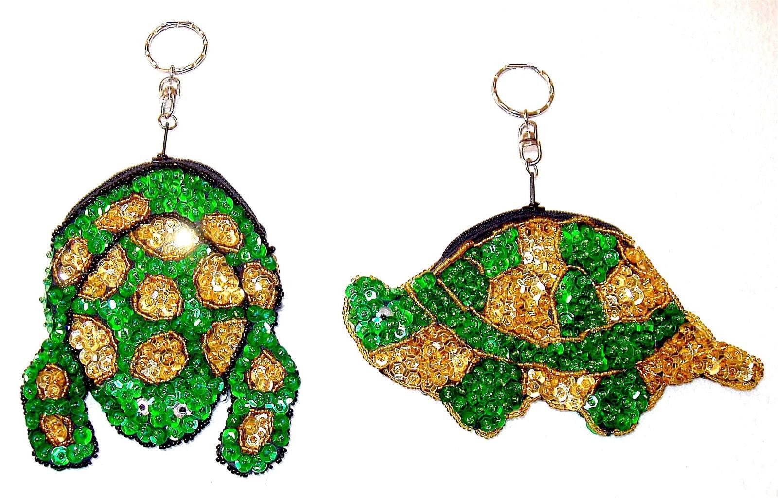 Designer Sequin Beaded Coin Purse Keychain Froggy Frog & Turtle Size ONE SIZE - 1 Preview