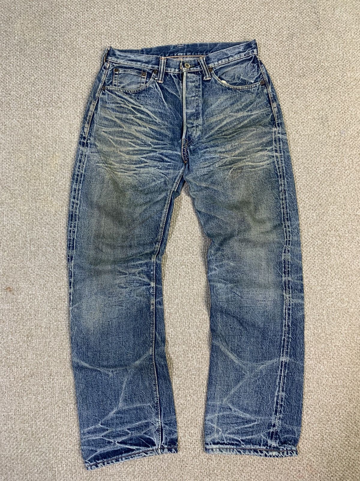 image of Distressed Denim x Warehouse 10 Anniversary Selvedge Jeans in Blue Distressed, Men's (Size 32)