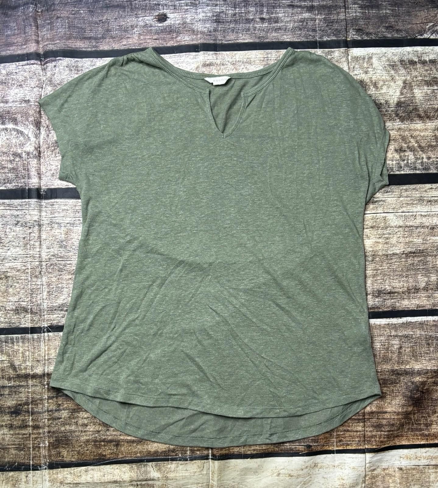 Other Caslon Top Womens S Linen Blend Short Sleeve Green Keyhole Size S / US 4 / IT 40 - 1 Thumbnail