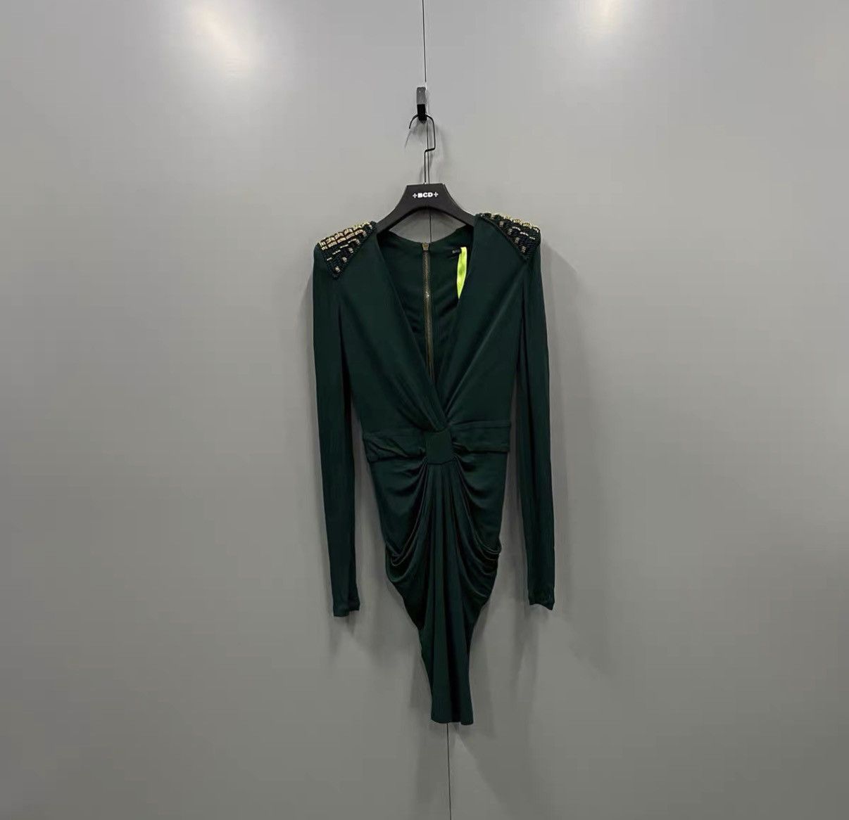 Balmain Balmain Green Padded Shoulder Rhinestone Dress J41 Size S / US 4 / IT 40 - 1 Thumbnail