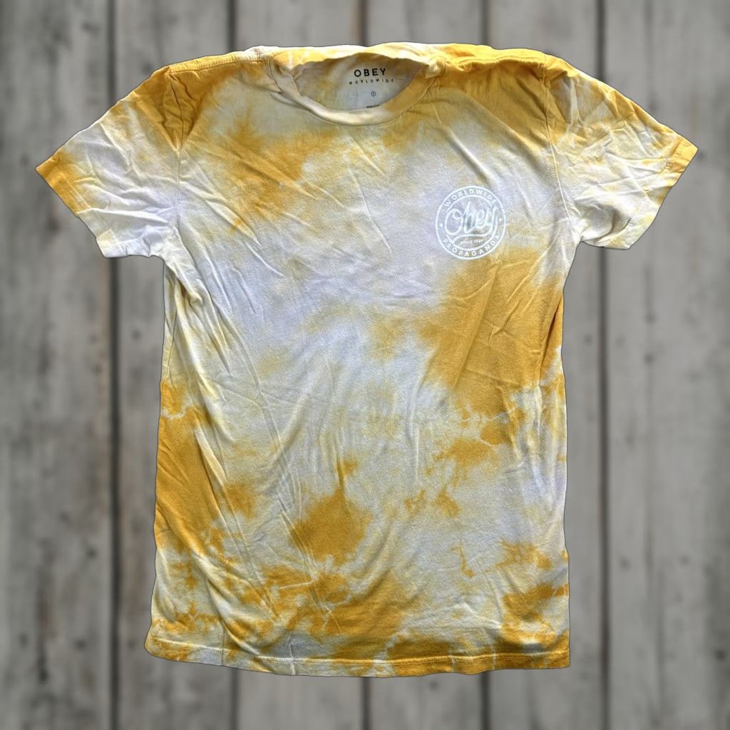 Obey VINTAGE Obey Shirt Mens S Yellow Tie Dye Worldwide Propaganda Graphic Tee Size US S / EU 44-46 / 1 - 1 Thumbnail