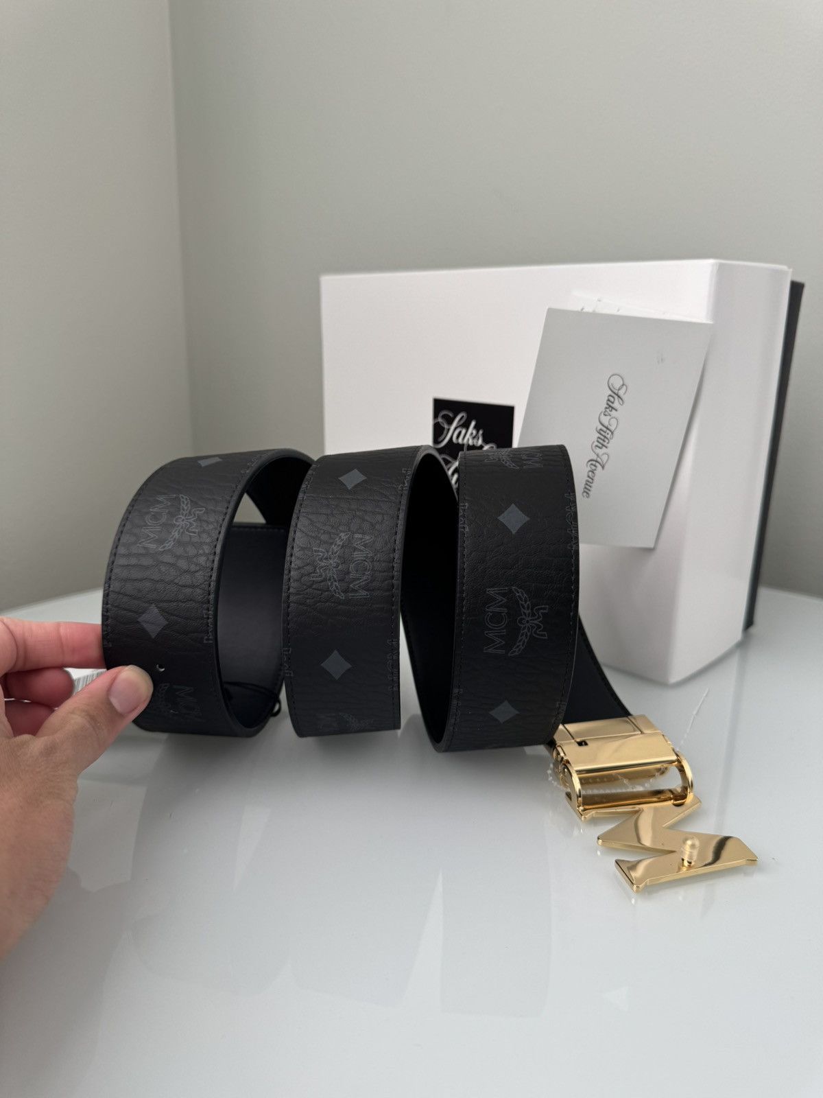 MCM MCM Black & Grey monogram & Gold Logo Belt Cut-To-Size NWT Size ONE SIZE - 6 Thumbnail