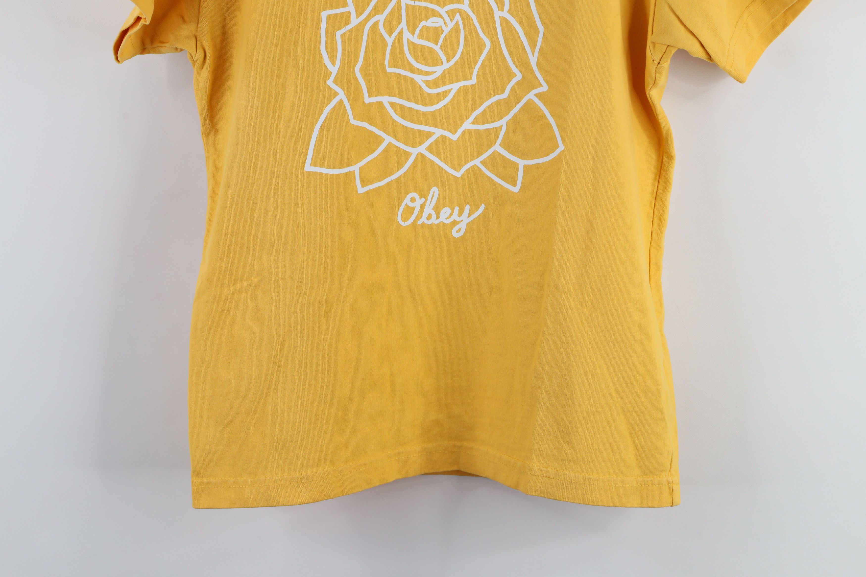 Obey × Vintage Vintage Obey Propaganda SpelL Out Flower Rose T-Shirt Yellow Size XS / US 0-2 / IT 36-38 - 3 Thumbnail