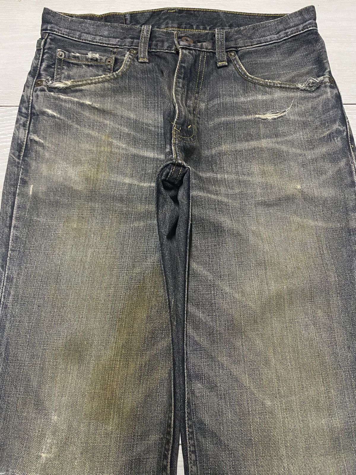 Levi's Vtg Levis 507 Y2K Sanforized Black Distressed Flare Jeans Size US 30 / EU 46 - 3 Thumbnail