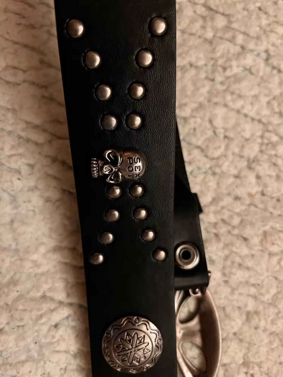 Japanese Brand 110 cm skeleton chrome cross studded goth emo black belt Size ONE SIZE - 6 Thumbnail