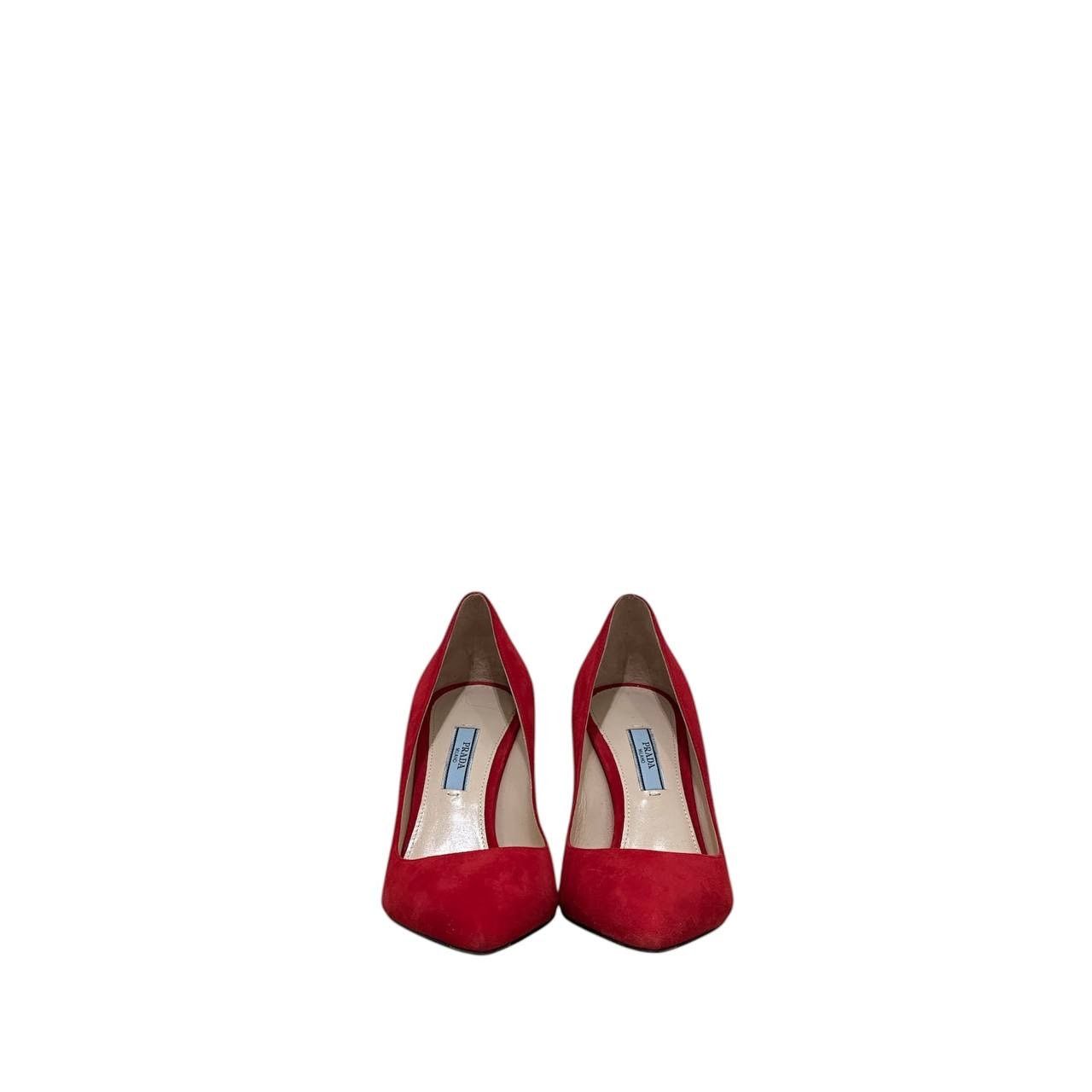 Prada NWOB Prada Red Suede Pointed Toe Pumps Sz.37.5 Size US 7.5 / IT 37.5 - 2 Thumbnail