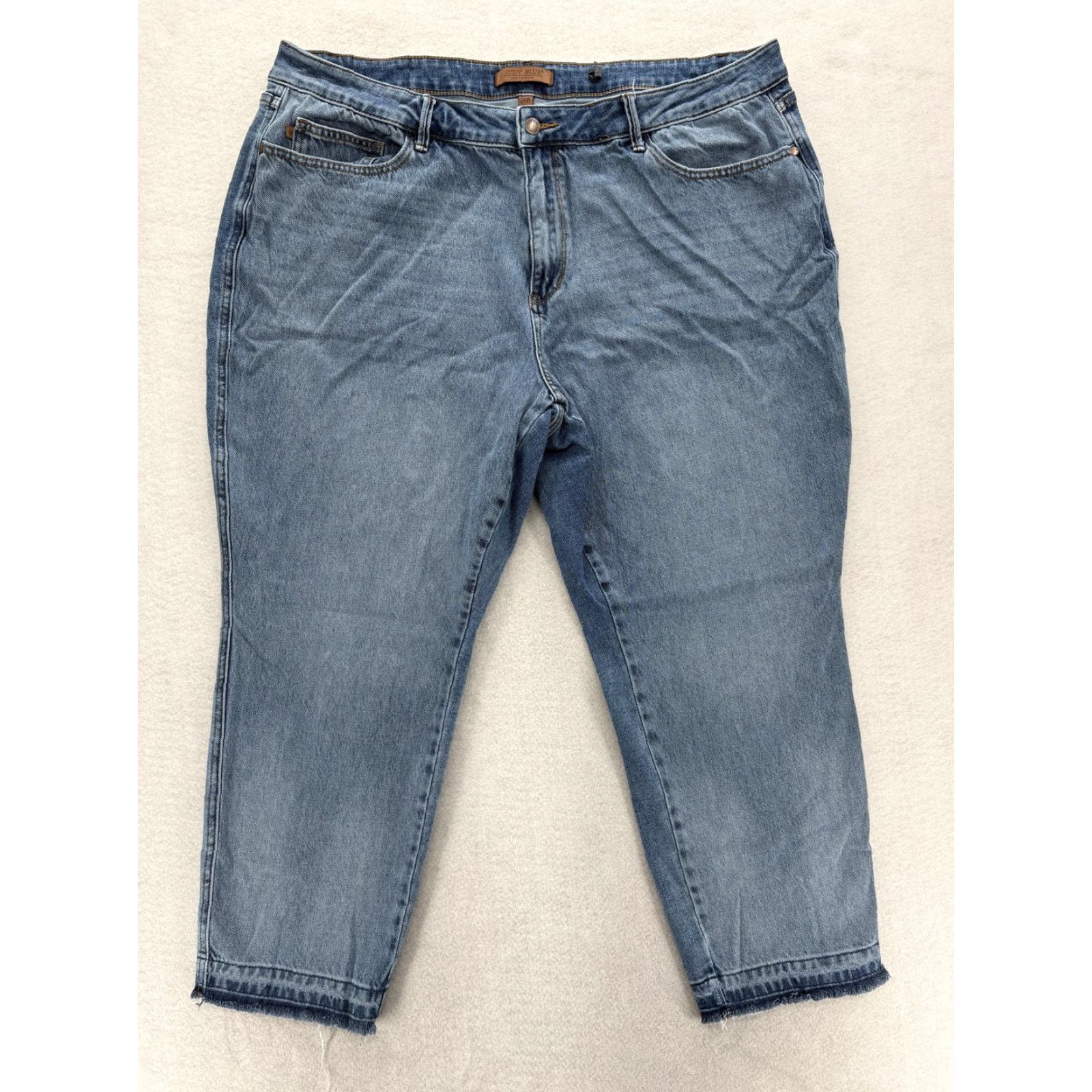 Denime Judy Blue Jeans 24W Boyfriend Fit Ankle Distressed Hem Blue Denim Preppy Womens Size 42" / US 20 - 2 Thumbnail