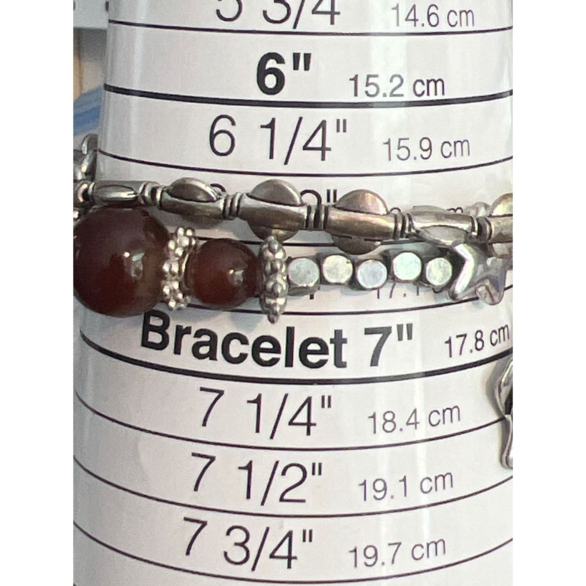 Other 2 Strand Silver Tone Beaded Stretch Bracelet Rose Charm Pear Size ONE SIZE - 5 Thumbnail