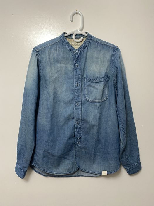 White Mountaineering band collar denim shirt | Grailed