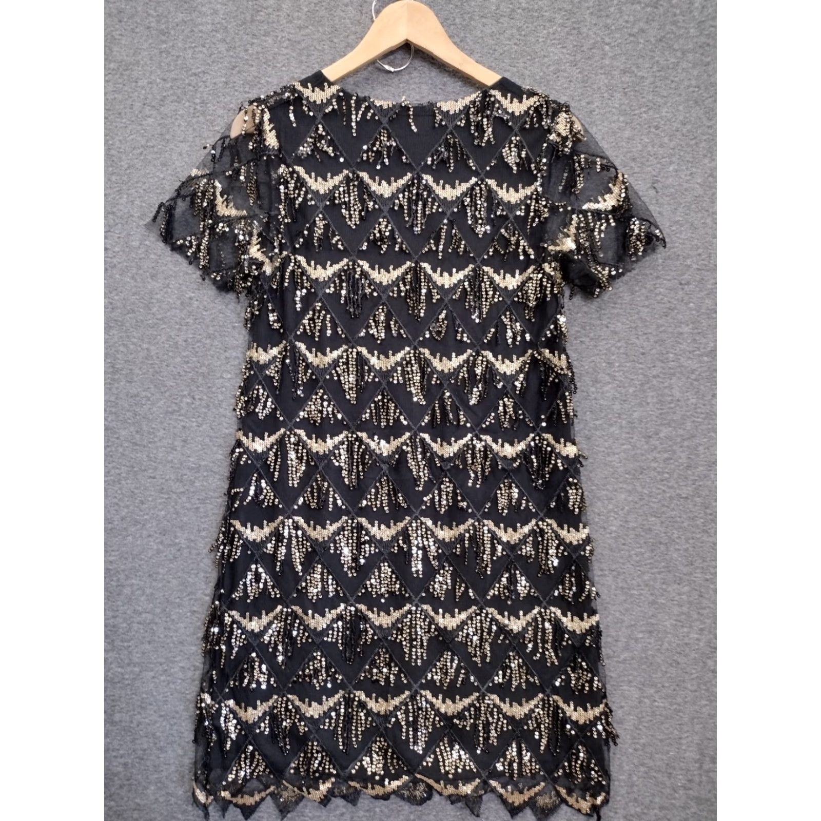 Vintage VVM Curve Dress Women's XS Black Gold Sequin Short Sleeve Flapper Dress Size 26" / US 2 / IT 38 - 2 Thumbnail