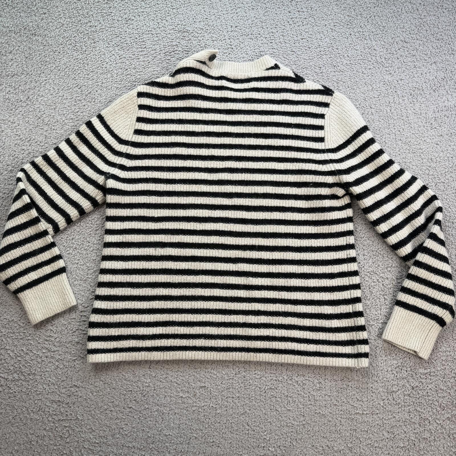 Allsaints ALLSAINTS Black Cream Striped Wool Blend Crewneck Sweater M Size US M / EU 48-50 / 2 - 2 Thumbnail