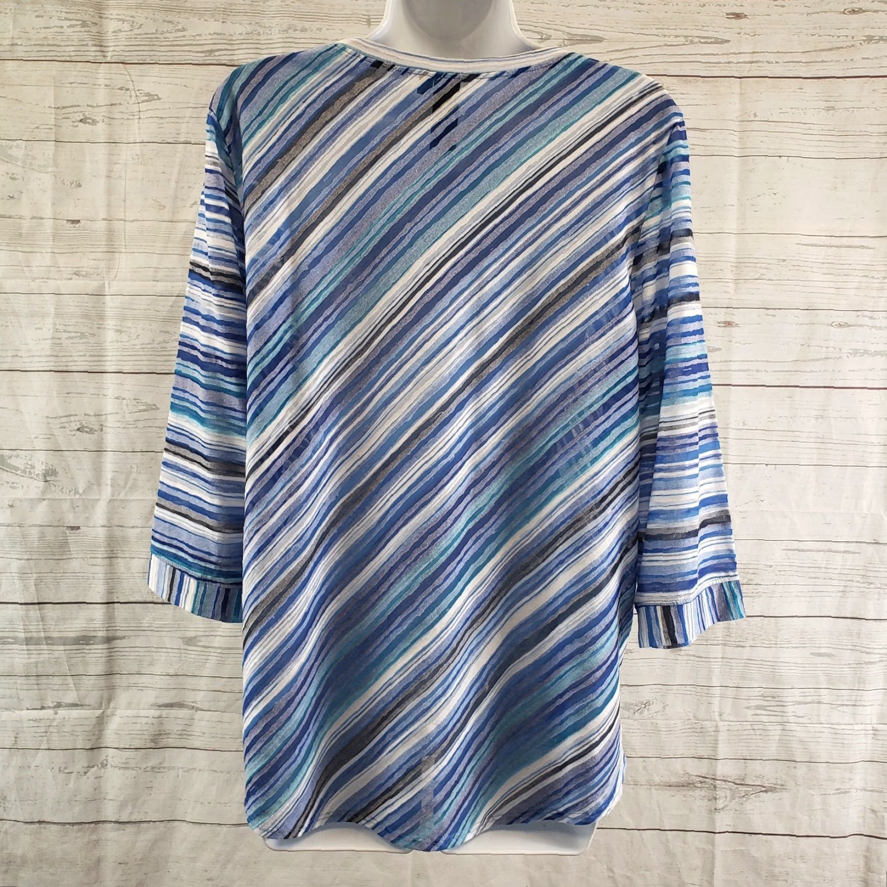 Alife Focus Casual Life Womens Top Shirt L Blue White Stripe 3/4 Sleeve Sheer Casual Occasional Blues Size L / US 10 / IT 46 - 4 Thumbnail
