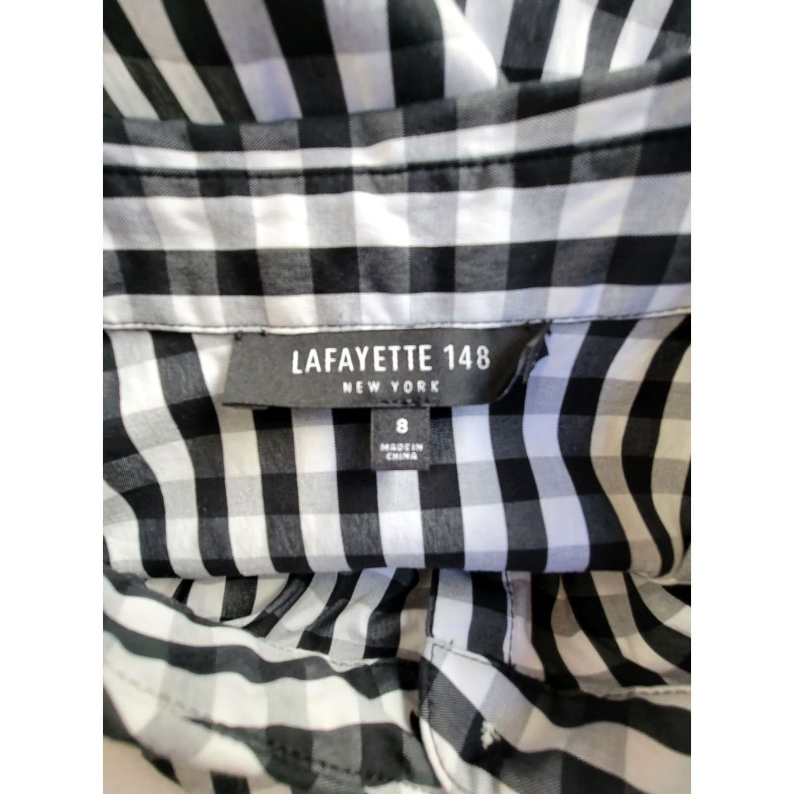 Vintage Lafayette 148 Women's Leigh Gingham 3/4 Sleeve Button Up Shirt Black/White 8 Size M / US 6-8 / IT 42-44 - 3 Thumbnail