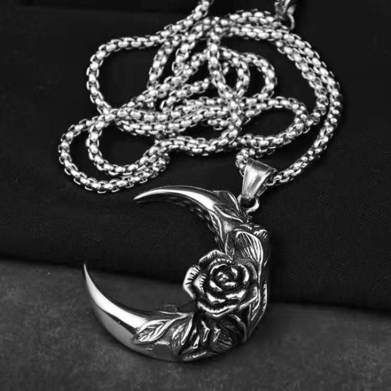 Vintage Rose Moon Pendant Chain Necklace Size ONE SIZE - 1 Thumbnail