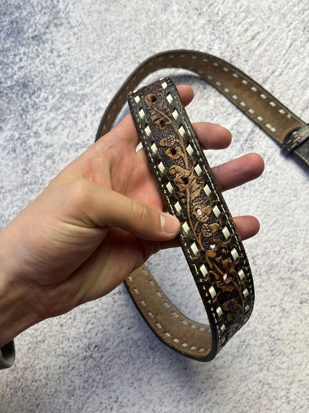 Leather Men’s Vintage Leather Belt Y2K Size ONE SIZE - 16 Thumbnail