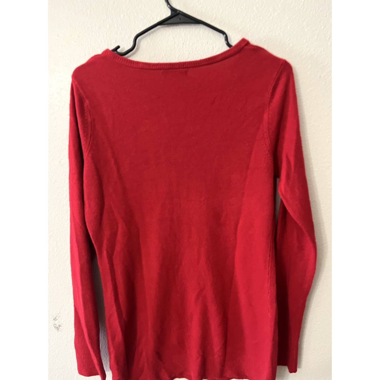 Vintage New York & Company Sweater Women Medium Long Sleeve V-Neck Knit Pullover Red Women’s Medium V-Neck Pullover Knit Red Classic Casual Size M / US 6-8 / IT 42-44 - 3 Thumbnail