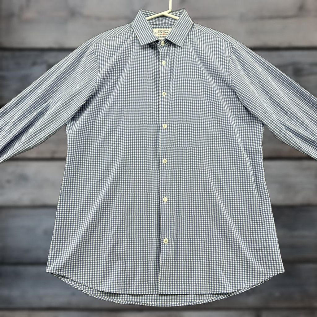 Mizzen+Main Mizzen+Main Shirt Mens XL Blue White Button Up Plaid Gingham Stretch Slim Fit Casual Travel Size US XL / EU 56 / 4 - 1 Thumbnail