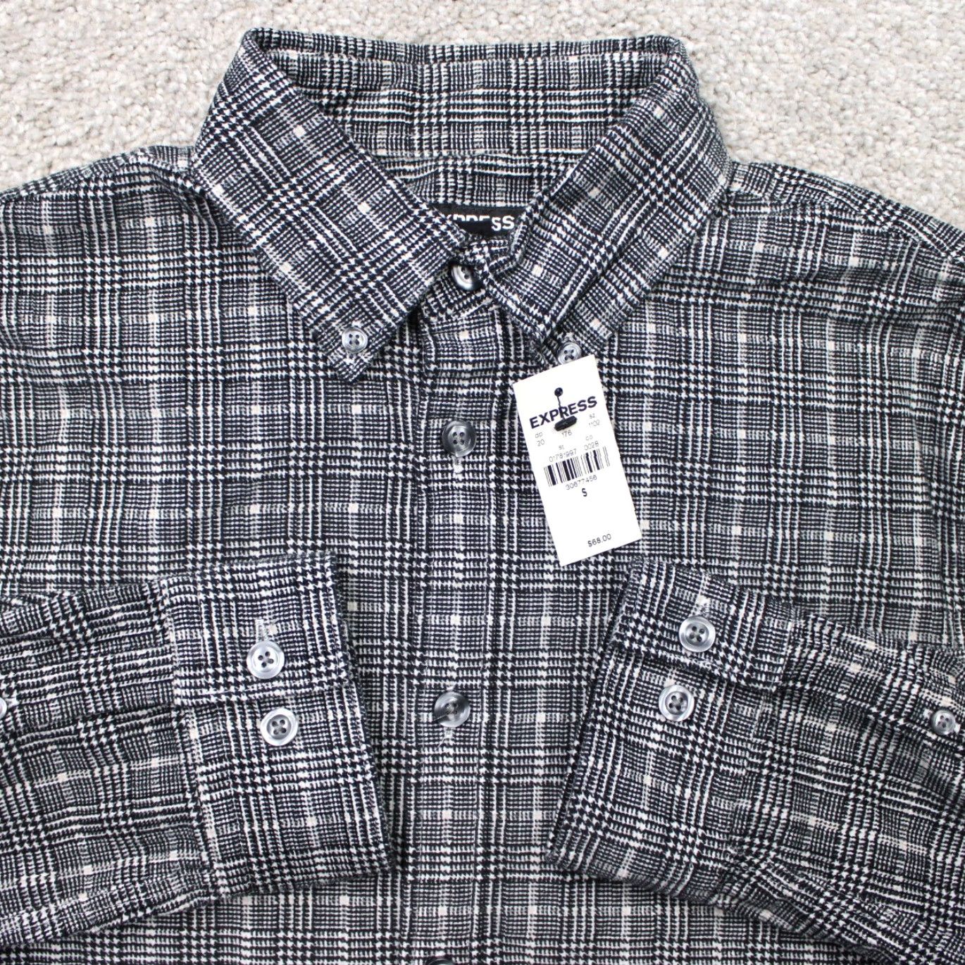 Express Express Shirt Mens Small Black/White Cotton Stretch Long Sleeve Button-Down Shirt Size US S / EU 44-46 / 1 - 2 Thumbnail