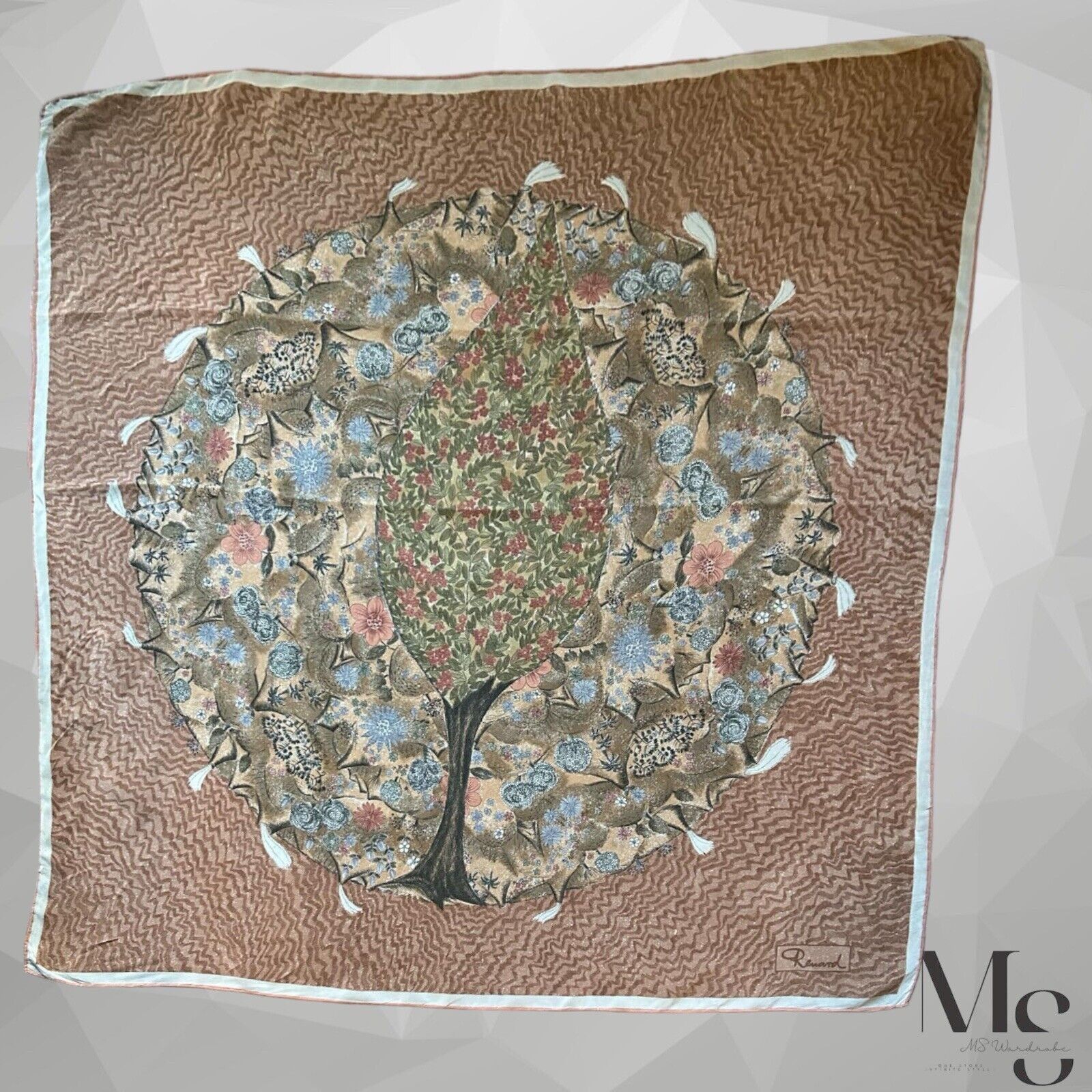 Other RENARD Beige & Brown Floral Silk Scarf 35" - 33´´ EX COND Size ONE SIZE - 1 Thumbnail