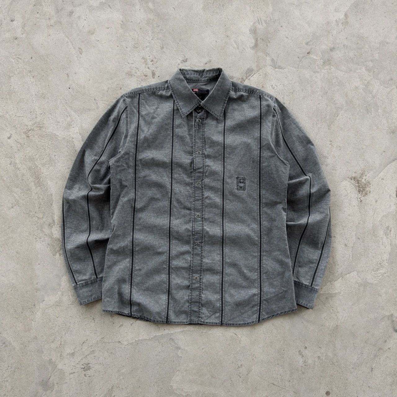 Diesel Vintage Diesel Grey Striped Snap Button Up Shirt XL Size US XL / EU 56 / 4 - 1 Thumbnail