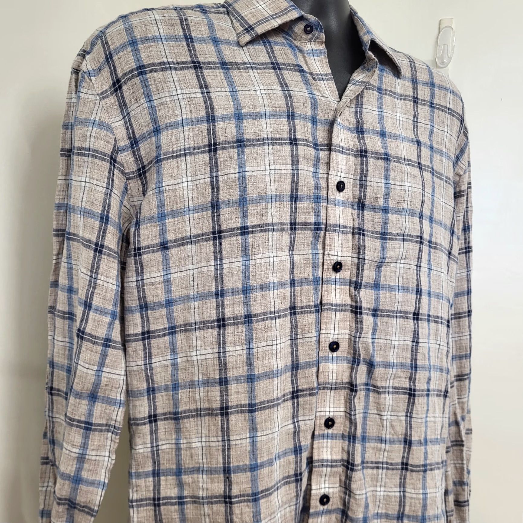 Vintage J. Hilburn Shirt Men's Size L Blue/Tan 100% Linen Button Up Long Sleeve Casual Size US L / EU 52-54 / 3 - 3 Thumbnail