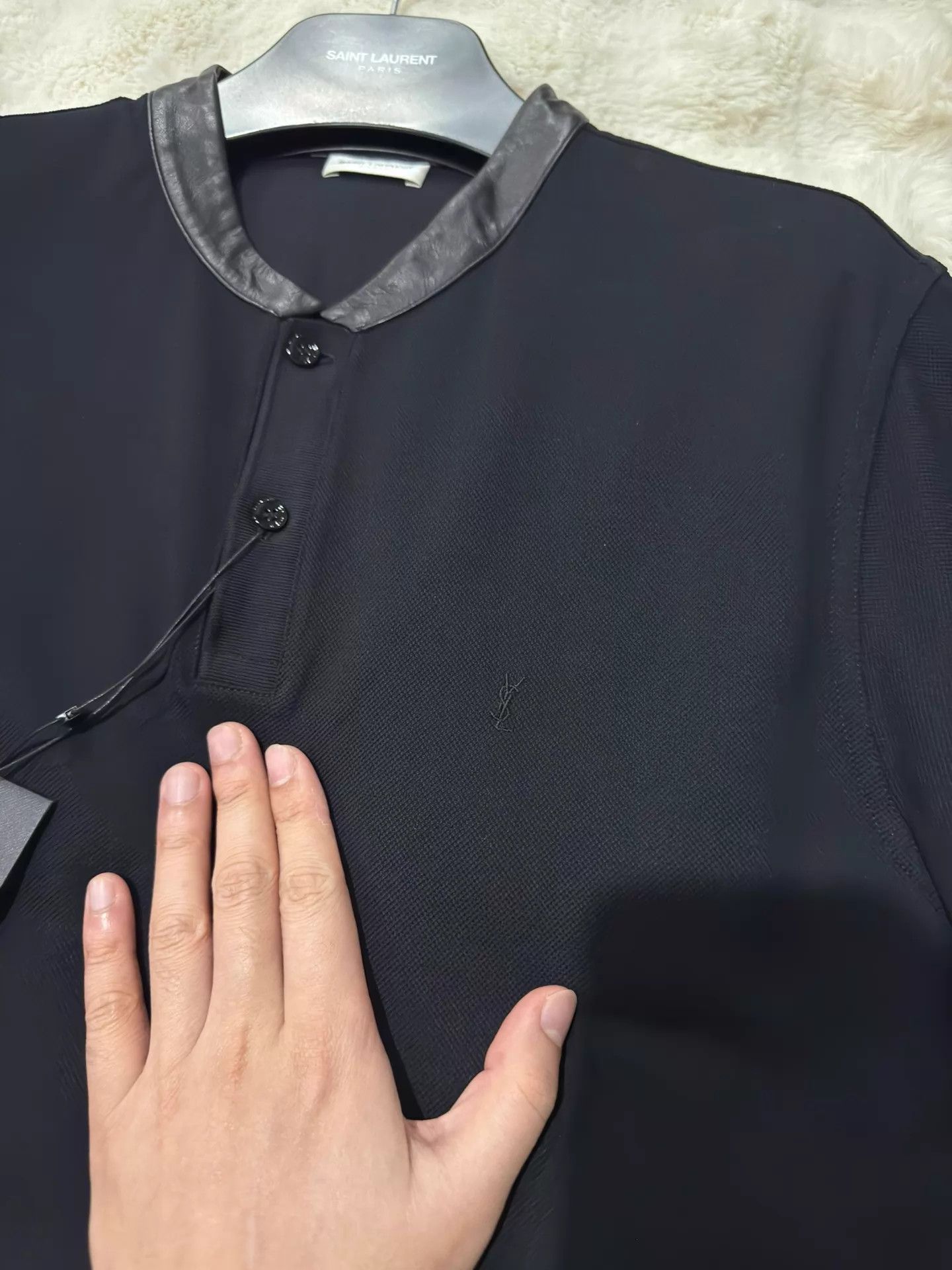 Yves Saint Laurent YSL Black Label Lambskin Collar Cotton Polo Shirt XL Size US XL / EU 56 / 4 - 3 Thumbnail